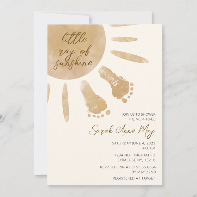 Little Ray of Sunshine Boho Baby Shower Inbjudningar (Framsida)