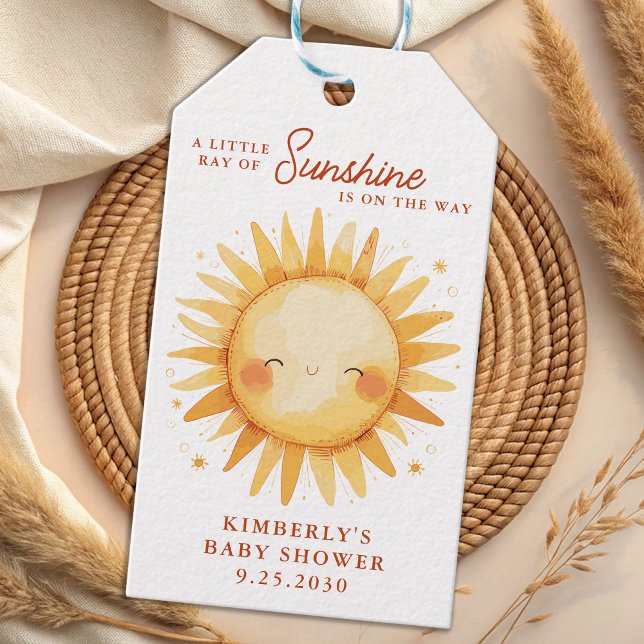 Little Ray of Sunshine Boho Cute Sun Baby Shower Presentetikett (Skapare uppladdad)