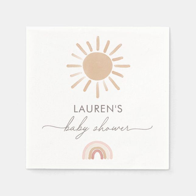 Little Ray of Sunshine Boho Girl Baby Shower Pappersservett (Framsidan)