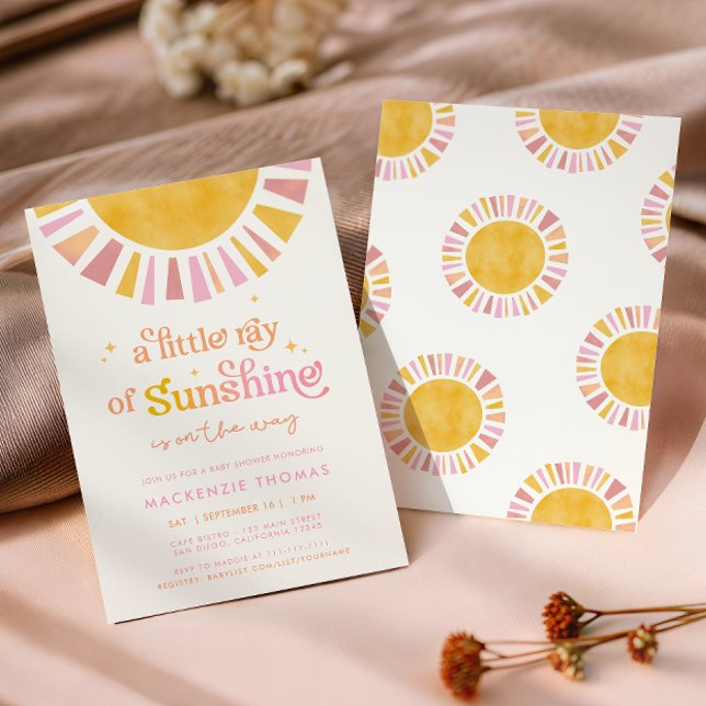 Little Ray of Sunshine Boho Retro Girl Baby Shower Inbjudningar (Skapare uppladdad)