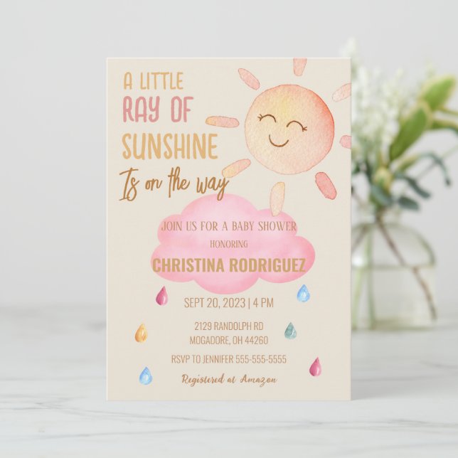 Little Ray of Sunshine Boho Sol Baby Shower Inbjudningar (Stående Fram)