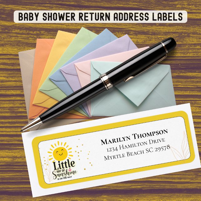 Little Ray of Sunshine Glitter Baby Shower Adress Returadress Etikett (Skapare uppladdad)
