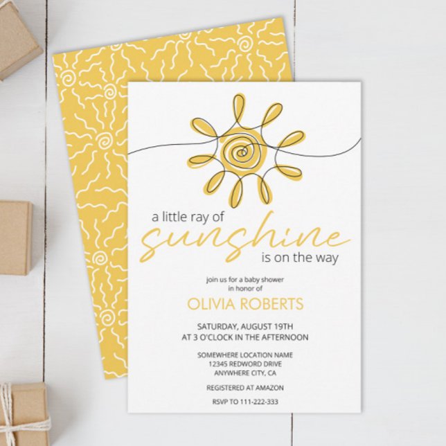 Little Ray of Sunshine Line Art Sol Baby Shower Inbjudningar (Skapare uppladdad)