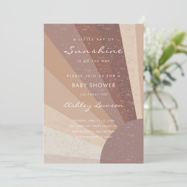 Little Ray of Sunshine Modern Boho Baby Shower Inbjudningar (Stående Fram)
