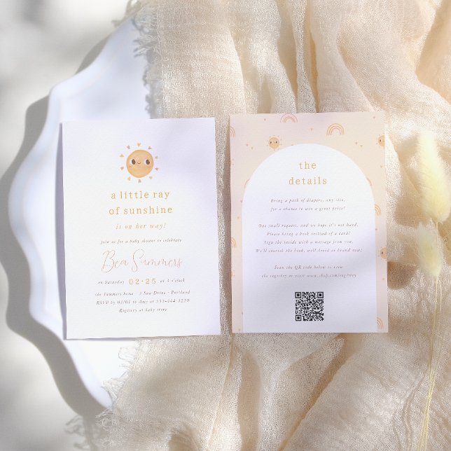 Little Ray of Sunshine QR Girl Shower Inbjudningar (Skapare uppladdad)