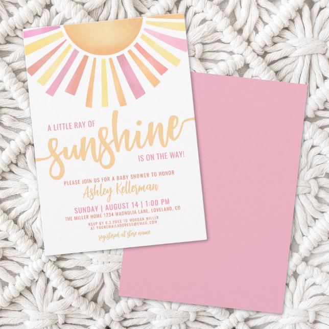 Little Ray of Sunshine Rosa Baby Shower Inbjudningar (Little Ray Of Sunshine Pink Baby Shower Invitation)