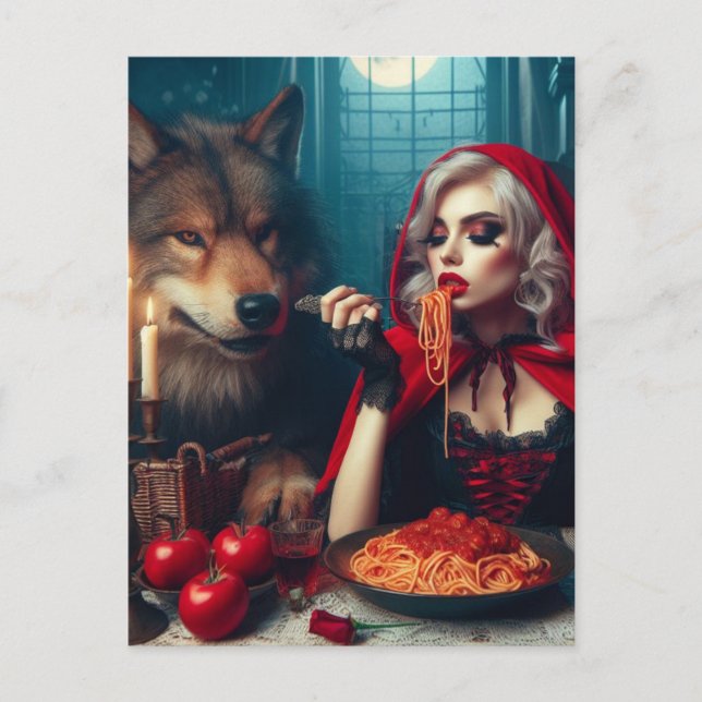 Little Red Blonde Hair Mörk Fantasy Vykort (Framsida)