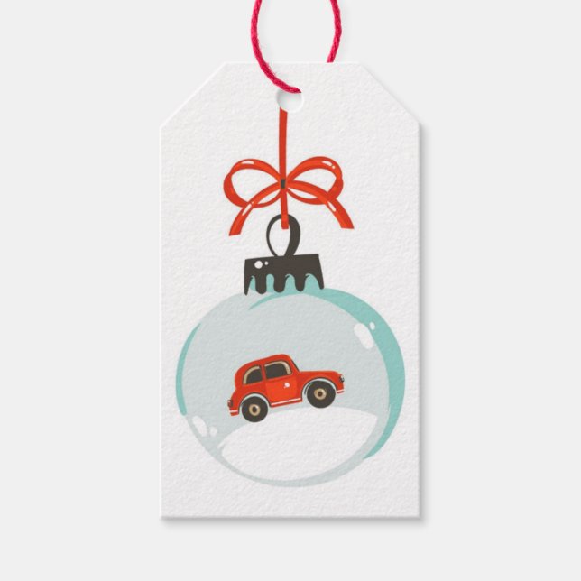 Little Red Car jul Ornament Gift Märkres Presentetikett (Framsidan)