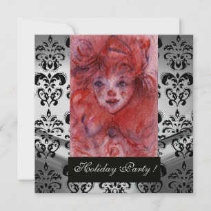 LITTLE RED CLOWN ,Black White Damask Silver Metall Inbjudningar