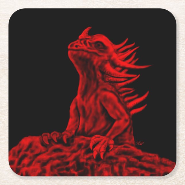Little Red Dragon Underlägg Papper Kvadrat (Framsidan)