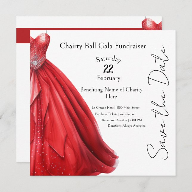 Little Red Dress Gala Charity Event Inbjudningar (Fram/baksida)