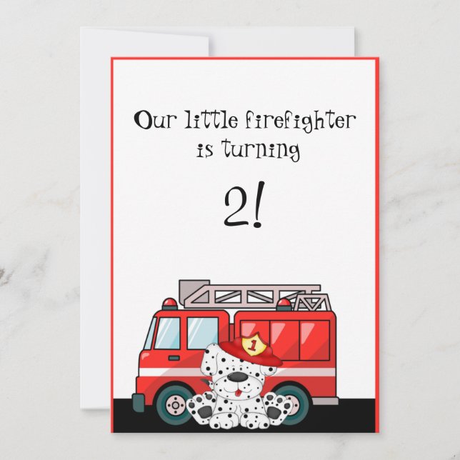 Little Red Fire Lastbil, Dalmatien Birthday Inbjudningar (Framsida)