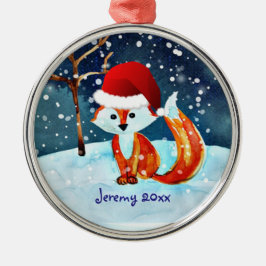 Little Red Fox i Santa Hat Julgransprydnad Metall