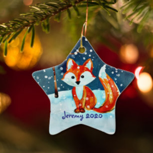 Little Red Fox i Snö Julgransprydnad Keramik
