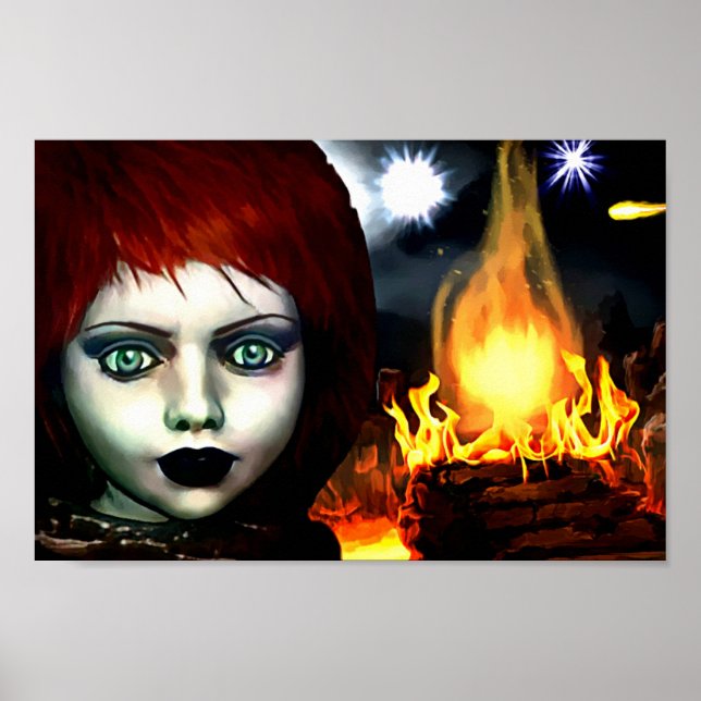 Little Red Hair Fire Witch Girl Fantasy art Poster (Framsidan)