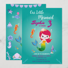 Little Red Head Sjöjungfru Födelsedagsfest Inbjudningar