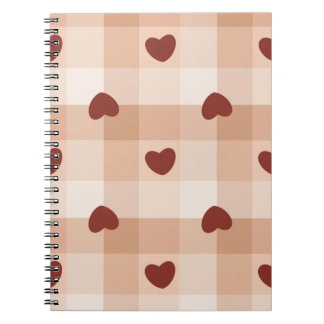  Little red hearts on beige gingham pattern Anteckningsbok