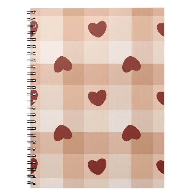  Little red hearts on beige gingham pattern Anteckningsbok (Framsidan)