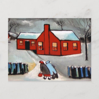 LITTLE RED HOUSE SNÖ SCENE VYKORT