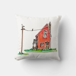 Little Red House with Power Line Kudde