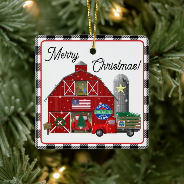 Little Red Lastbil Julgran Farm and Barn Julgransprydnad Keramik (Träd)