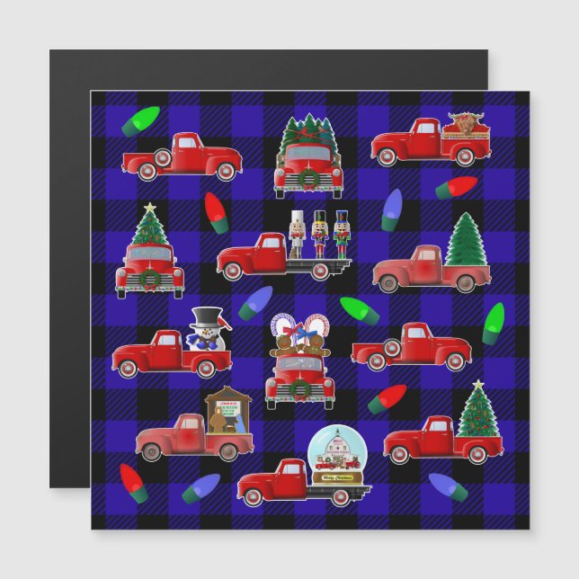 Little Red Lastbil julmagnet Magnetisk Inbjudningskort (Fram/baksida)