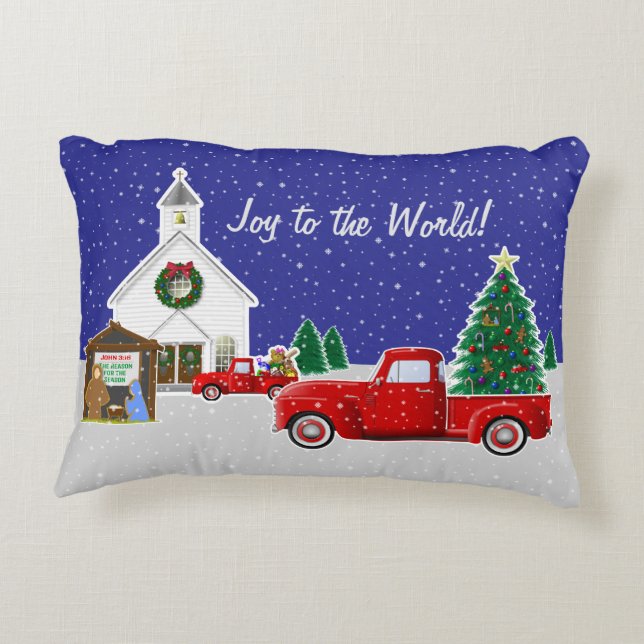 Little Red Lastbil med Land Church Prydnadskudde (Baksidan)