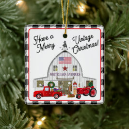 Little Red Lastbil och Antique White Barn Julgransprydnad Keramik