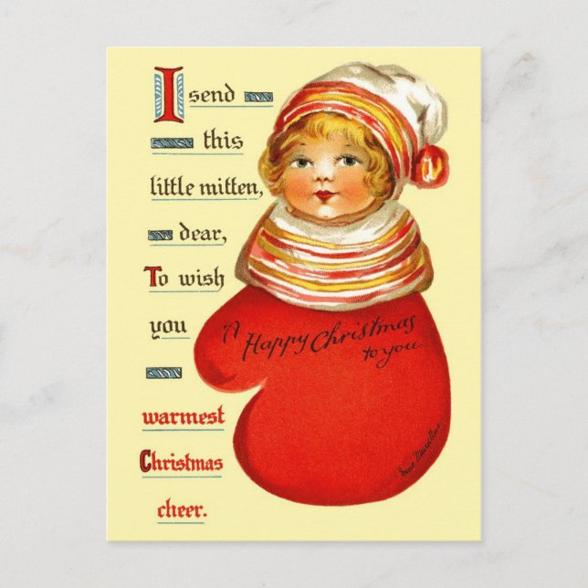 Little Red Mitten Girl Vykort (Framsida)