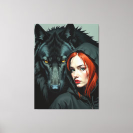 Little Red Riding Hood Redhead and the Black Wolf Canvastryck