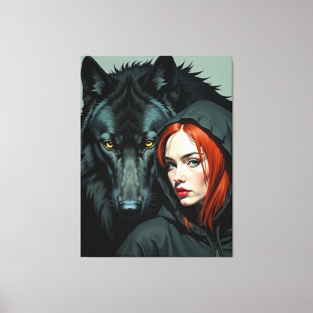Little Red Riding Hood Redhead and the Black Wolf Canvastryck (Framsida)