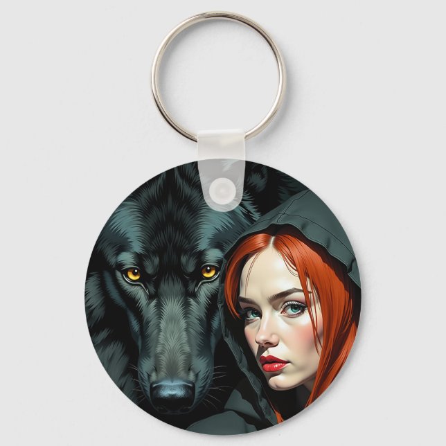 Little Red Riding Hood Redhead and the Black Wolf Nyckelring (Framsida)