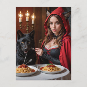 Little Red Riding Huva and Varg Eat Spaghetti Vykort