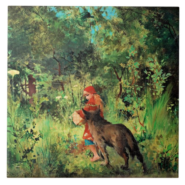 Little Red Riding Huva, bra art-målning Kakelplatta (Framsidan)