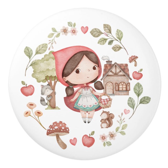 Little Red Riding Huva Cute Whimsical Knopp (Framsidan)