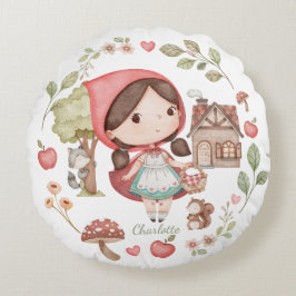 Little Red Riding Huva Cute Whimsical Rund Kudde