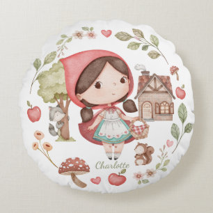 Little Red Riding Huva Cute Whimsical Rund Kudde