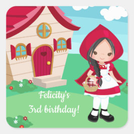 Little Red Riding Huva Fairytale Girls Birthday Fyrkantigt Klistermärke
