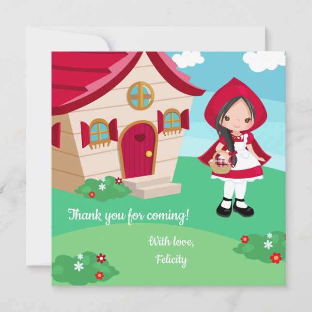 Little Red Riding Huva Fairytale Girls Birthday Tack Kort (Framsida)