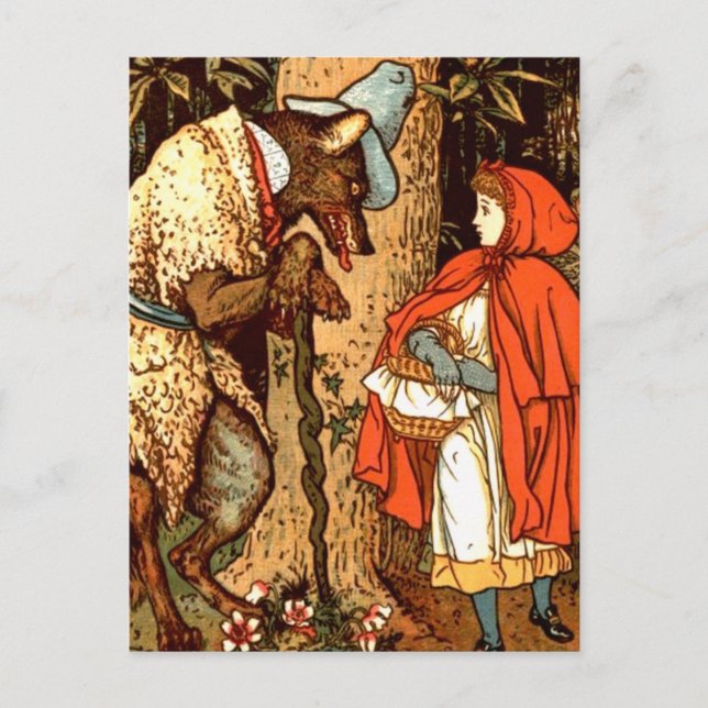 Little Red Riding Huva Fantasy Fairy Tale Vykort (Framsida)