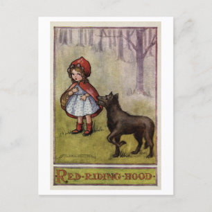 Little Red Riding Huva Illustration Postcard Vykort