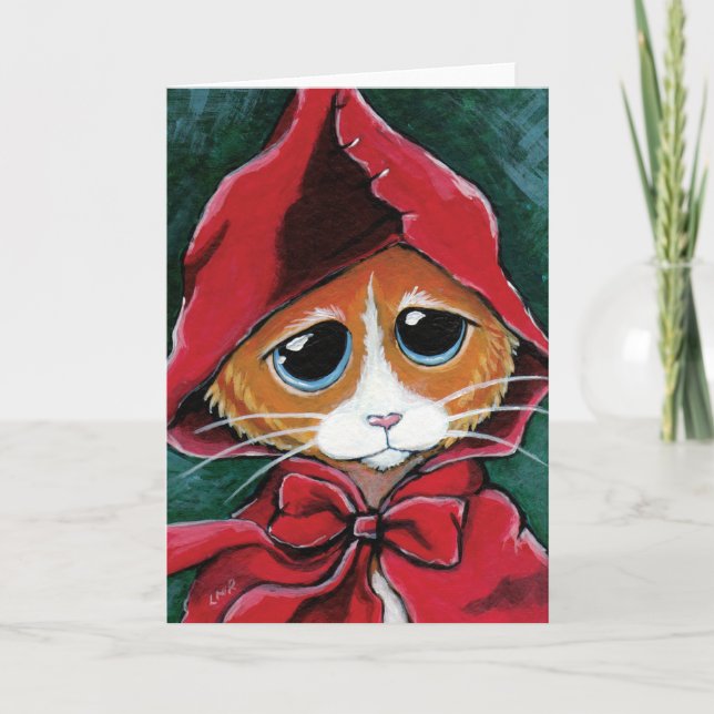 Little Red Riding Huva | Kortet Cat Art-hälsning Kort (Framsida)
