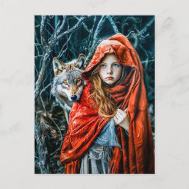 Little Red Riding Huva med Vargen Vykort