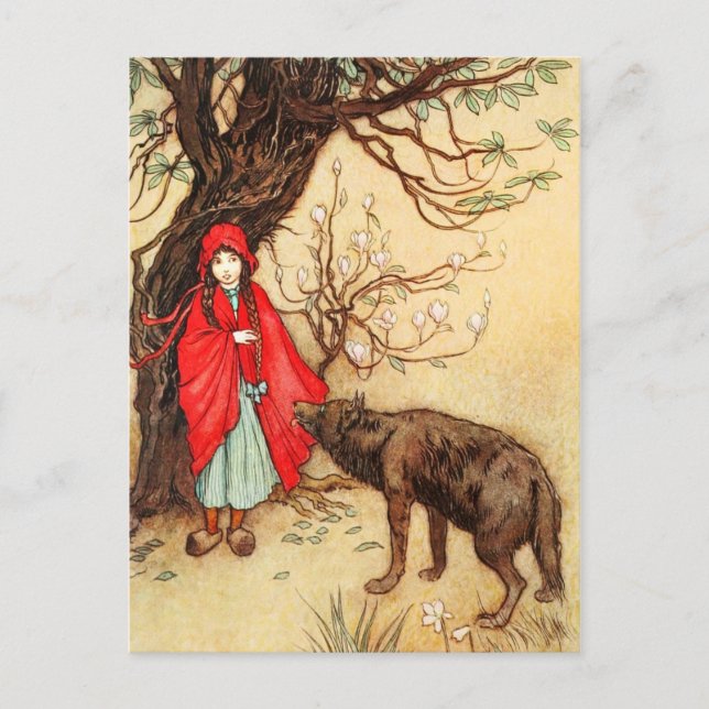 Little Red Riding Huva och Big Bad Varg Vykort (Framsida)