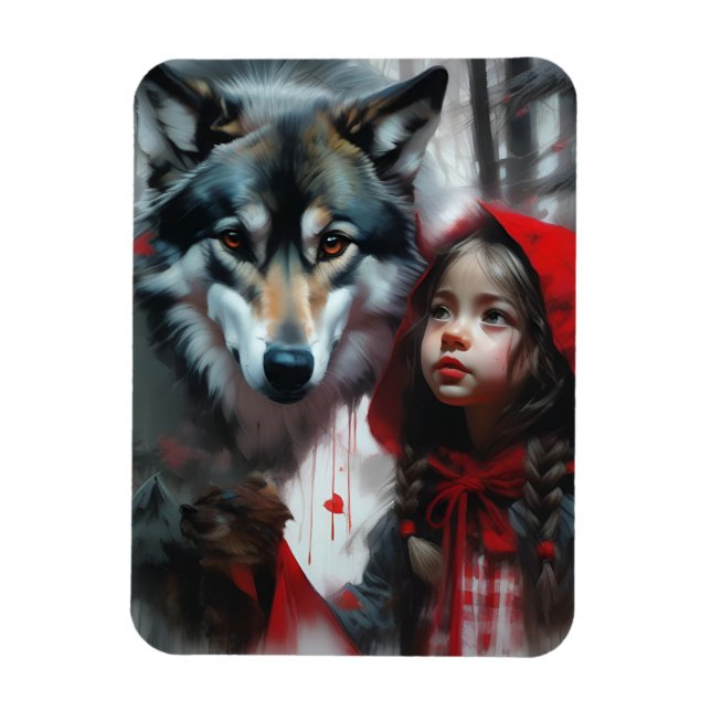 Little Red Riding Huva och Varg Magnet (Vertikal)