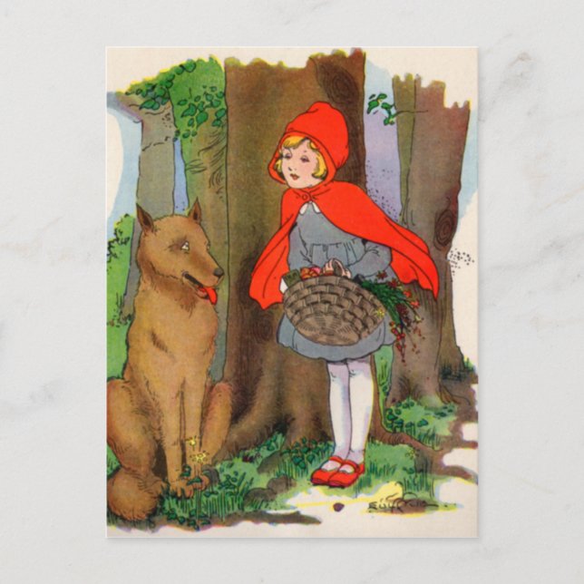 Little Red Riding Huva och Varg Vykort (Framsida)