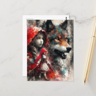 Little Red Riding Huva och Varg Vykort