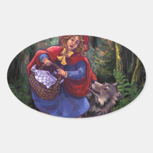 Little Red Riding Huva Ovalt Klistermärke