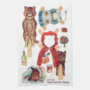 Little Red Riding Huva, Papper Doll, Louis Wain Kökshandduk