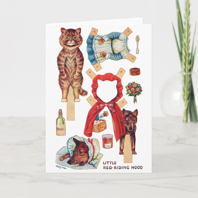 Little Red Riding Huva, Papper Doll, Louis Wain Kort (Framsida)